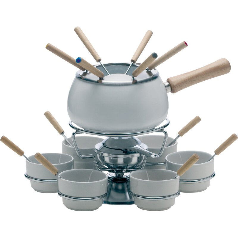 22 Piece Iron and Ceramic Fondue Set