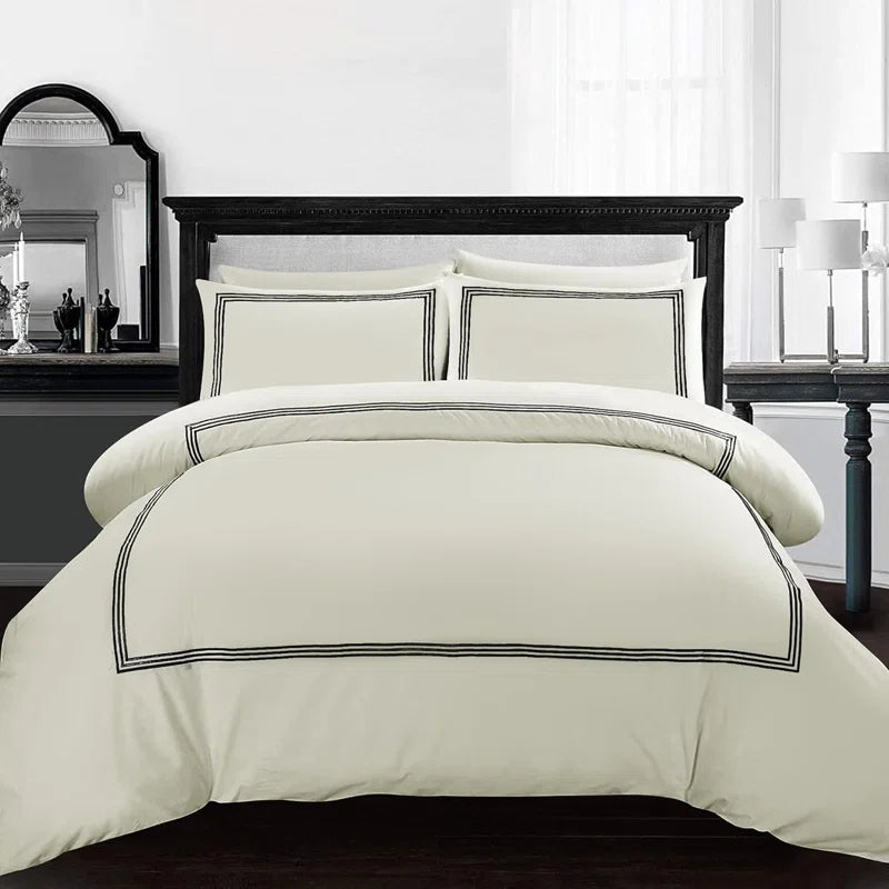 Microfiber 3 Piece Luxury Bratta Stitch Duvet Cover Sets With Pillowcase