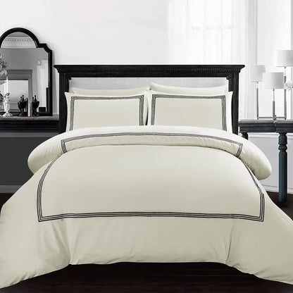 Microfiber 3 Piece Luxury Bratta Stitch Duvet Cover Sets With Pillowcase
