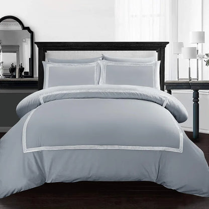 Microfiber 3 Piece Luxury Bratta Stitch Duvet Cover Sets With Pillowcase