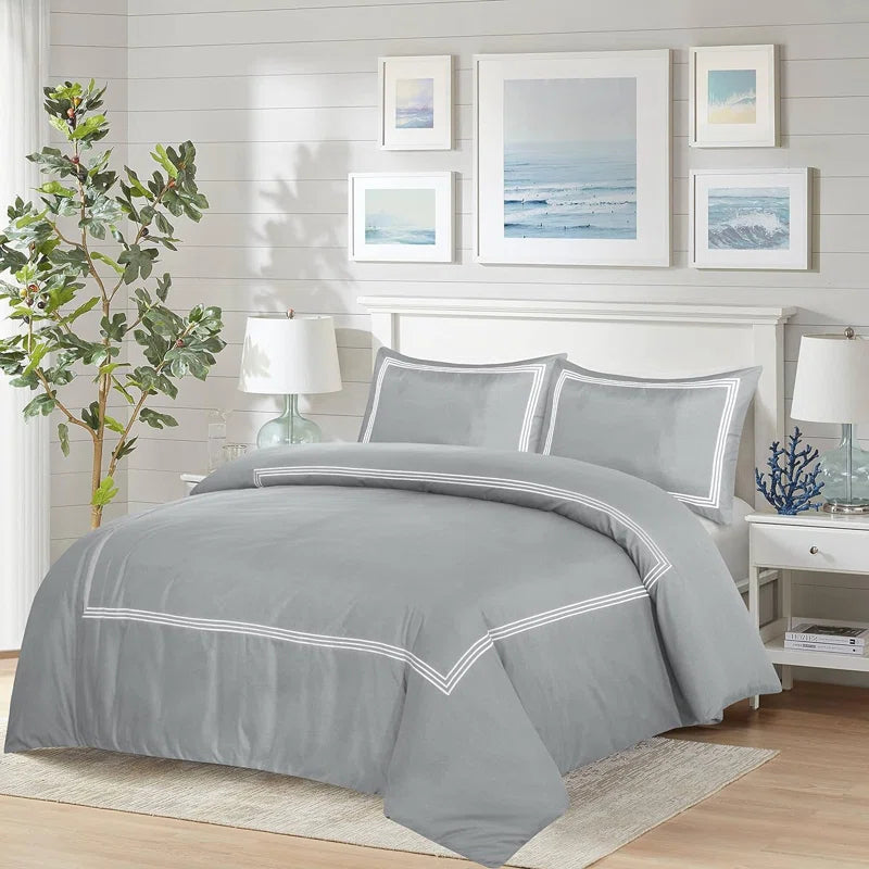 Microfiber 3 Piece Luxury Bratta Stitch Duvet Cover Sets With Pillowcase