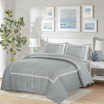 Microfiber 3 Piece Luxury Bratta Stitch Duvet Cover Sets With Pillowcase