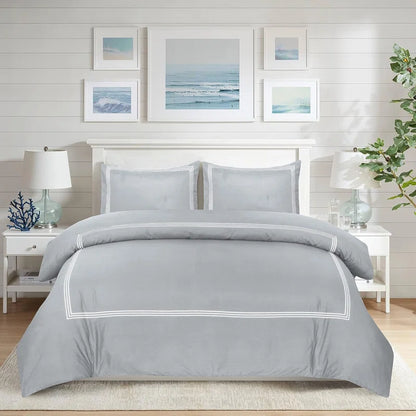 Microfiber 3 Piece Luxury Bratta Stitch Duvet Cover Sets With Pillowcase