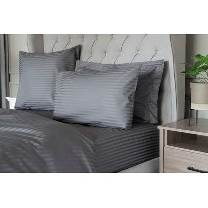 Plain Dye 540 TC Egyptian-Quality Cotton Satin Striped Duvet Cover Set with Pillowcases