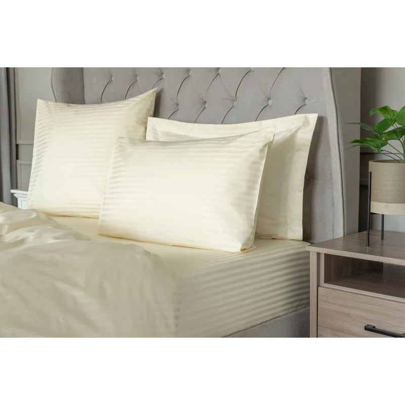Plain Dye 540 TC Egyptian-Quality Cotton Satin Striped Duvet Cover Set with Pillowcases