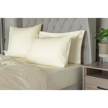 Plain Dye 540 TC Egyptian-Quality Cotton Satin Striped Duvet Cover Set with Pillowcases