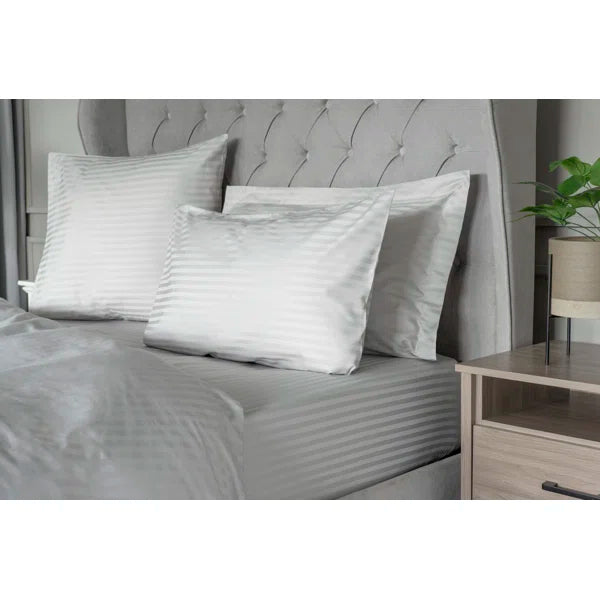 Plain Dye 540 TC Egyptian-Quality Cotton Satin Striped Duvet Cover Set with Pillowcases