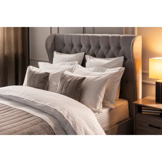 Plain Dye 540 TC Egyptian-Quality Cotton Satin Striped Duvet Cover Set with Pillowcases