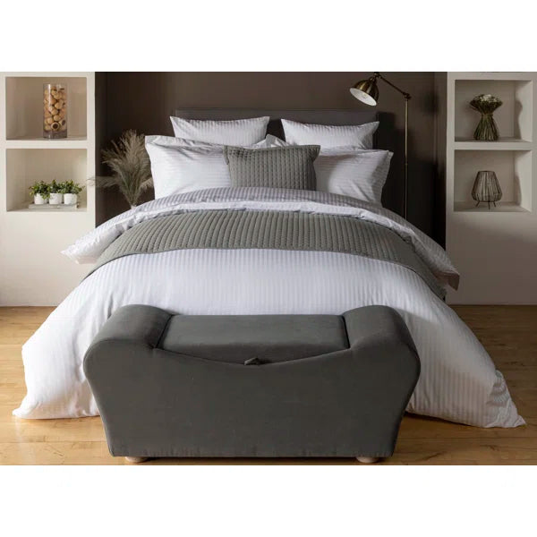 Plain Dye 540 TC Egyptian-Quality Cotton Satin Striped Duvet Cover Set with Pillowcases