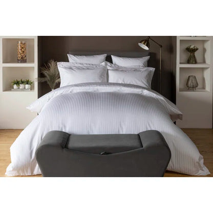 Plain Dye 540 TC Egyptian-Quality Cotton Satin Striped Duvet Cover Set with Pillowcases